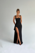 Ladies' Maxi Dress – High Split, Evening Wear, Solid Design