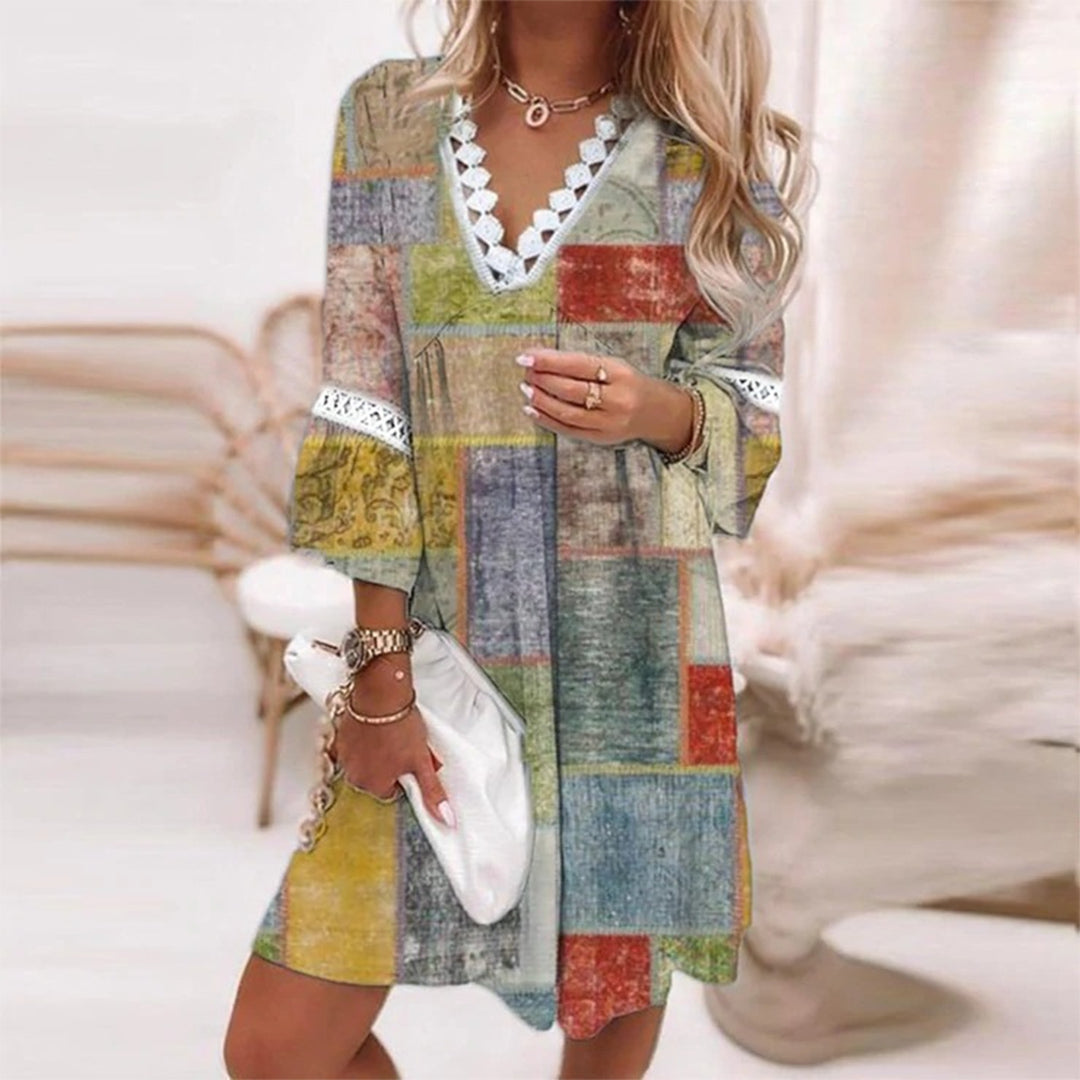 Women's Floral Tiered Maxi Dress with Crochet Lace