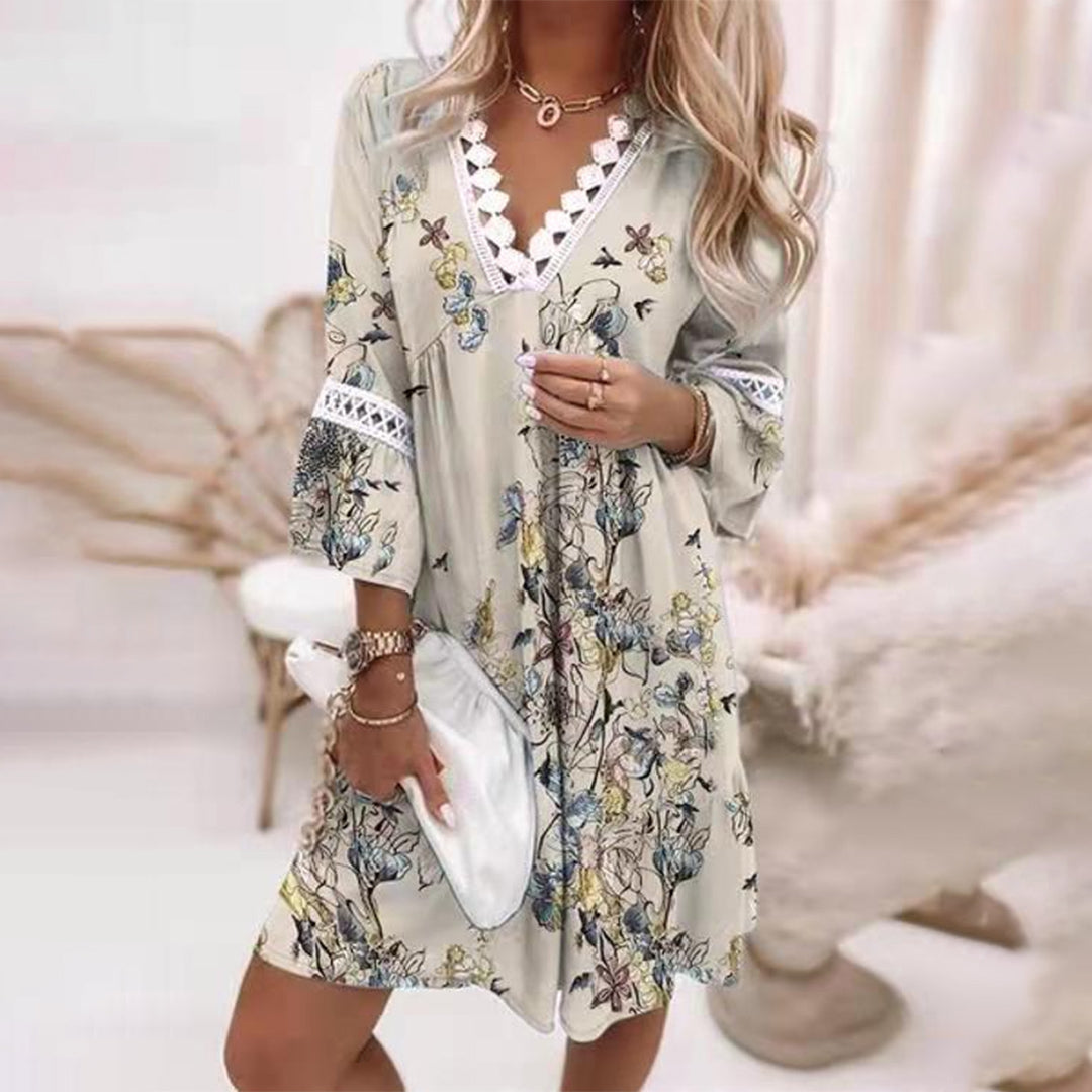 Women's Floral Tiered Maxi Dress with Crochet Lace