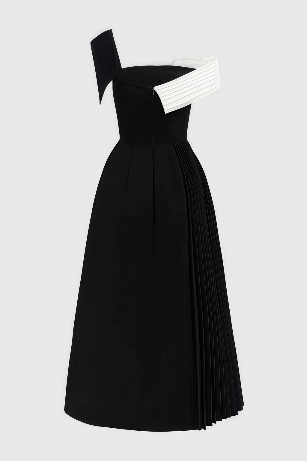 Asymmetric One-Shoulder Midi Dress - Black and White