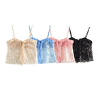 Top Crop Woman with Sequins Thin Straps and Organza Ruffles