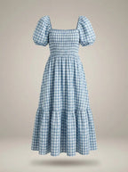 Summer Dress with Puff Sleeves Smocking Midi Dress