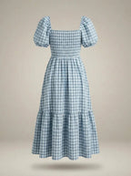 Summer Dress with Puff Sleeves Smocking Midi Dress