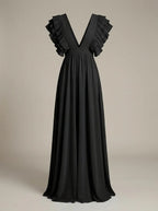 V-Neck Dress with Ruffles Maxi Dress Women's Party Dress