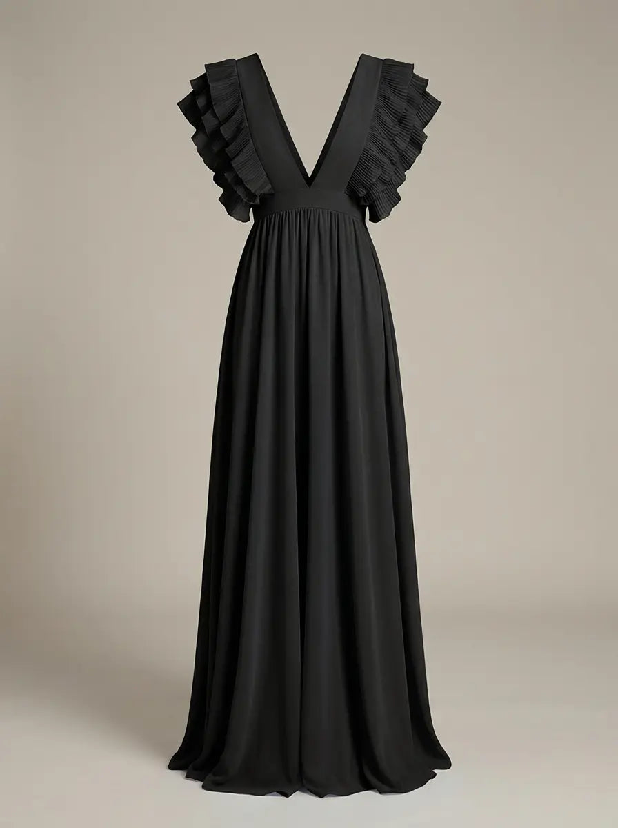V-Neck Dress with Ruffles Maxi Dress Women's Party Dress