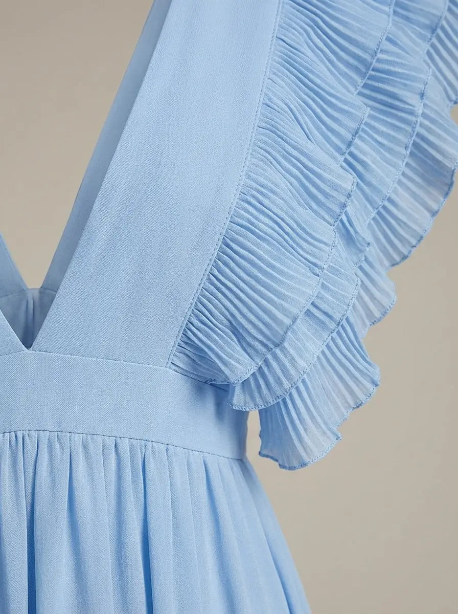 V-Neck Dress with Ruffles Maxi Dress Women's Party Dress