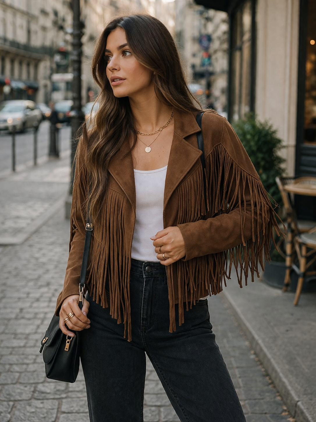 Brown Suede Fringe Statement Jacket