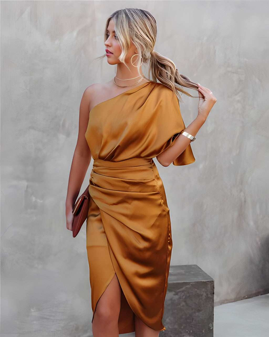 Women’s One Shoulder Wrap Midi Dress