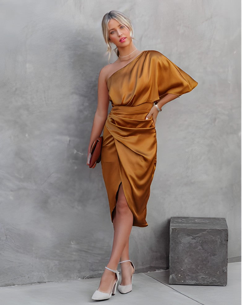 Women’s One Shoulder Wrap Midi Dress