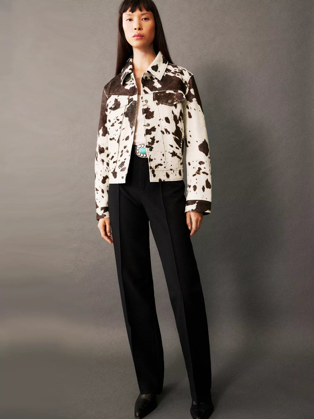 Trendy Cow Print Statement Jacket