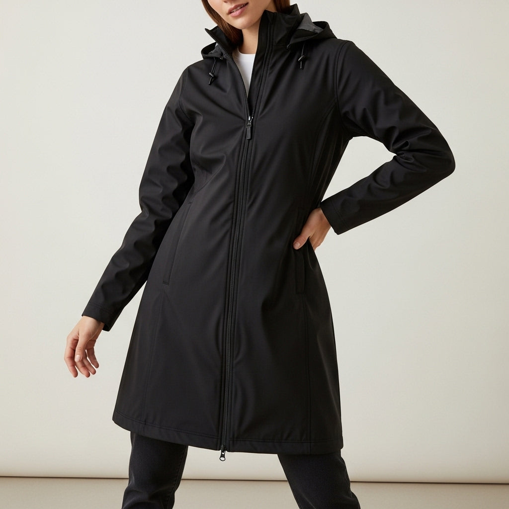 Women’s long raincoat with zipper | Long sleeves