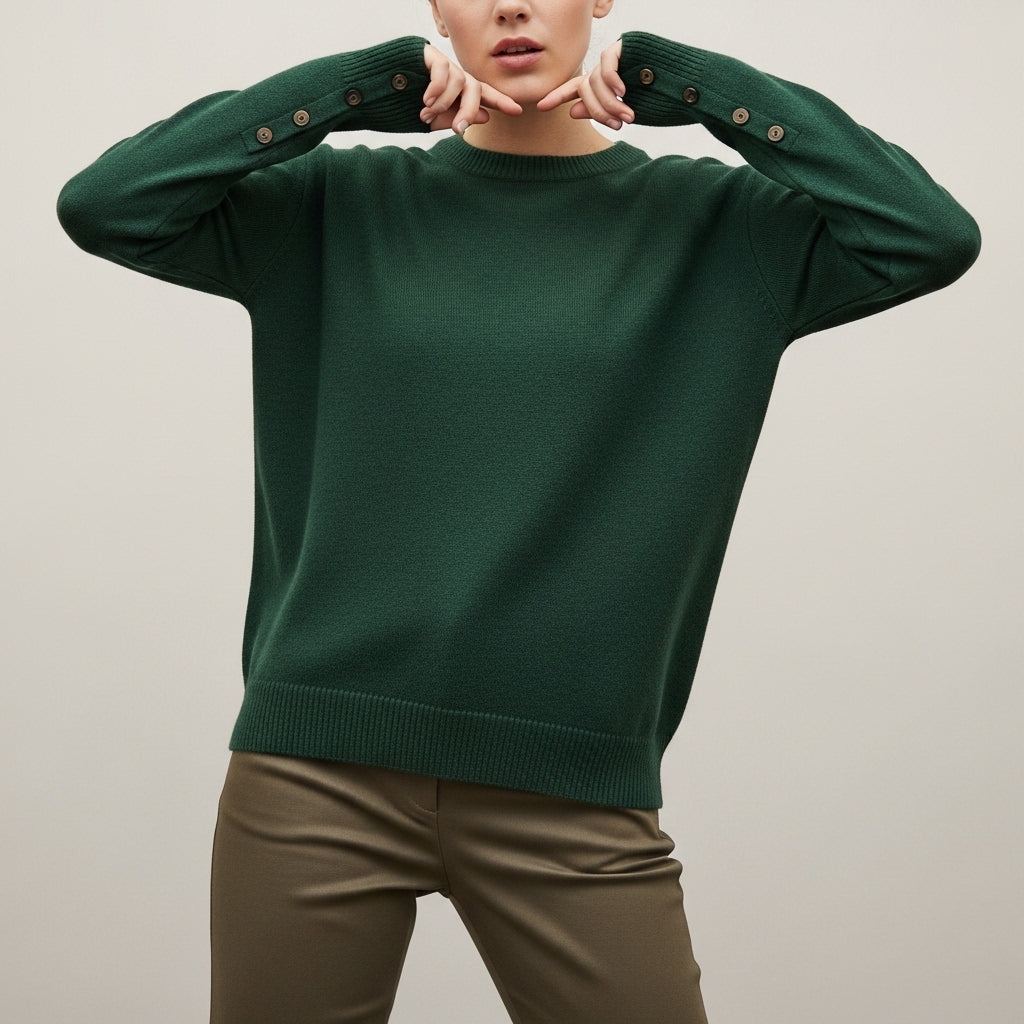 Women’s Trendy Long Sleeve Sweater with Button Details