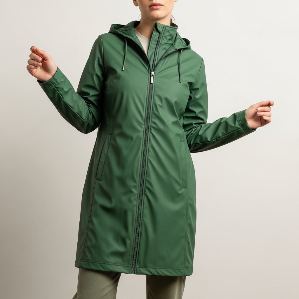 Women’s long raincoat with zipper | Long sleeves
