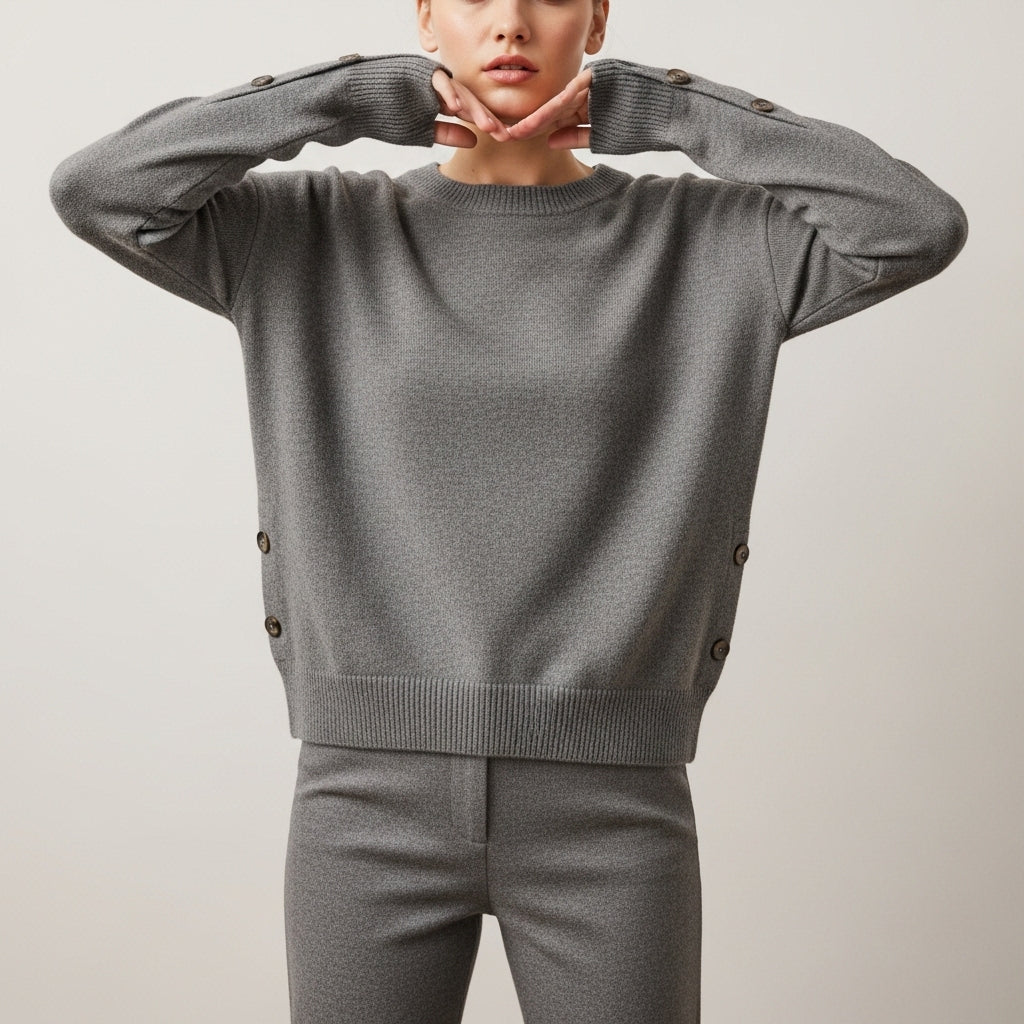 Women’s Trendy Long Sleeve Sweater with Button Details