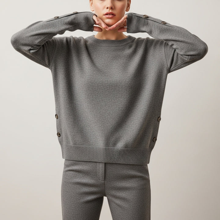 Women’s Trendy Long Sleeve Sweater with Button Details