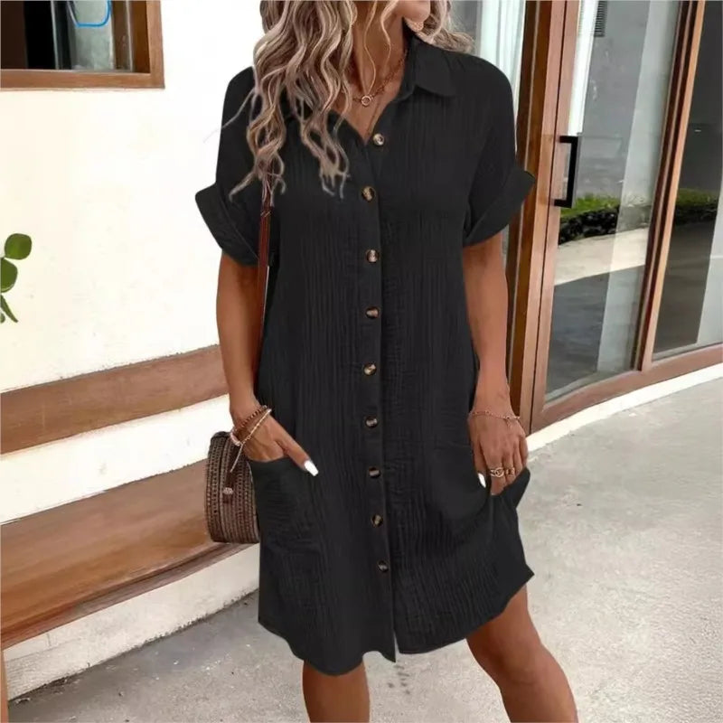 Collar Satin Summer Dress Women’s Casual Gown