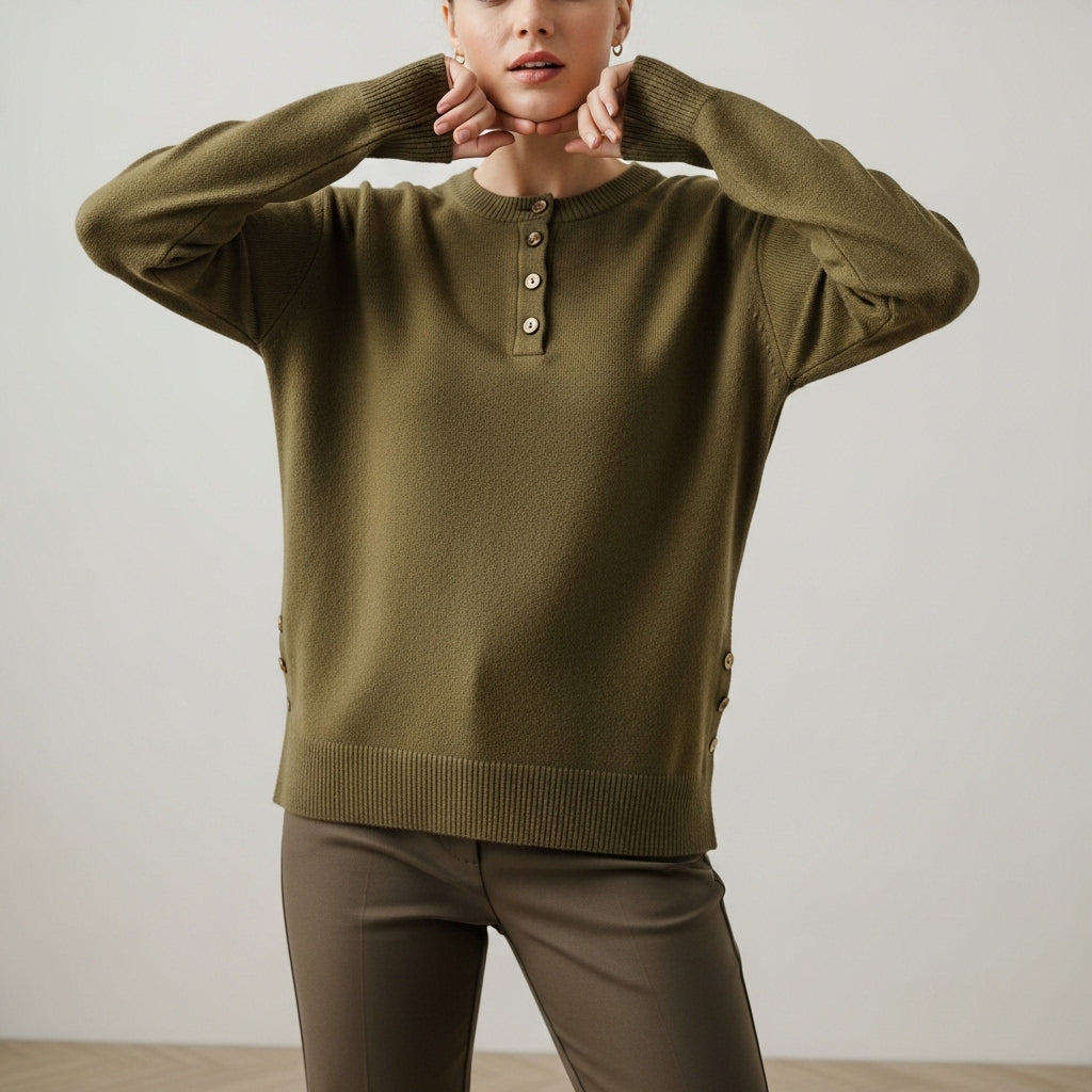Women’s Trendy Long Sleeve Sweater with Button Details