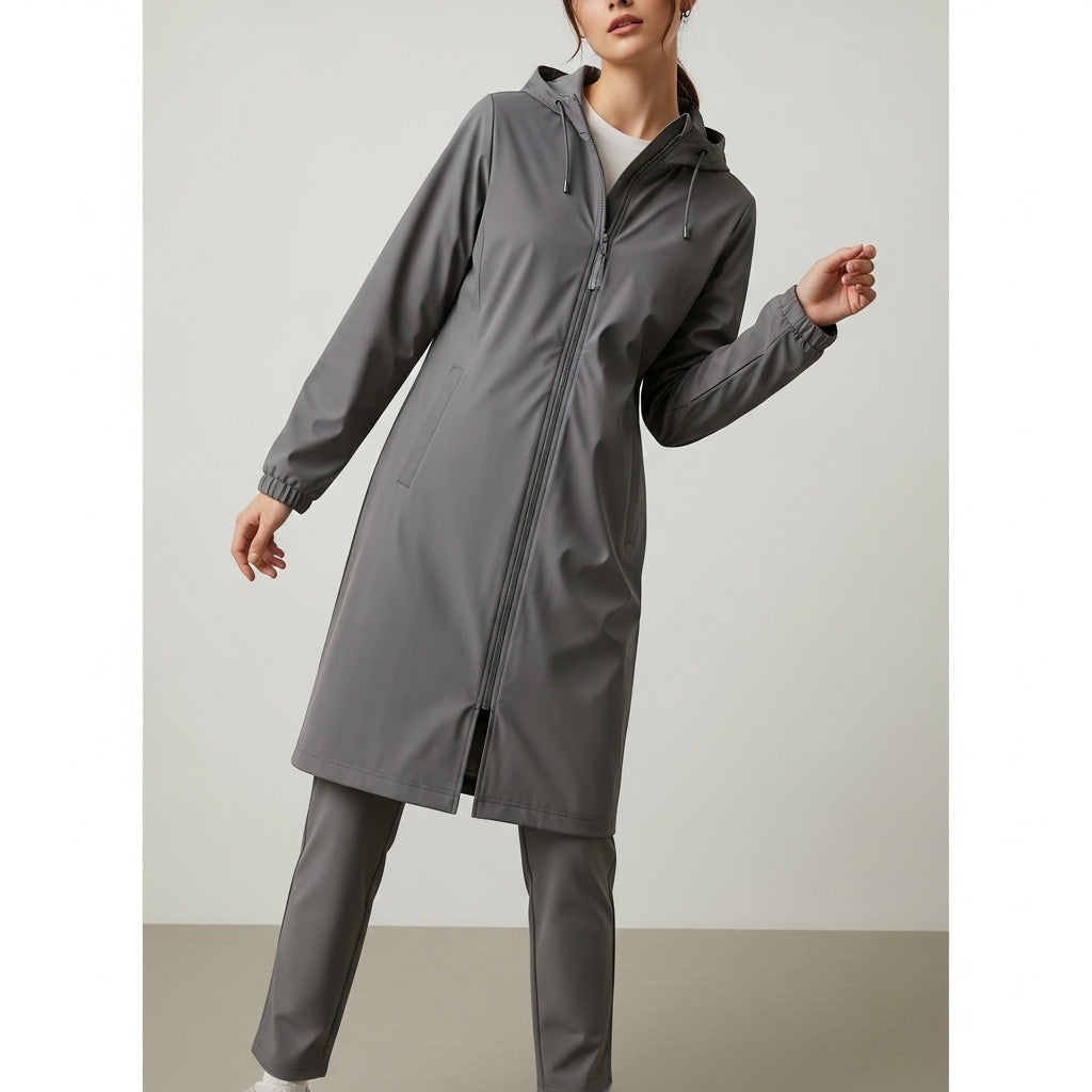 Women’s long raincoat with zipper | Long sleeves