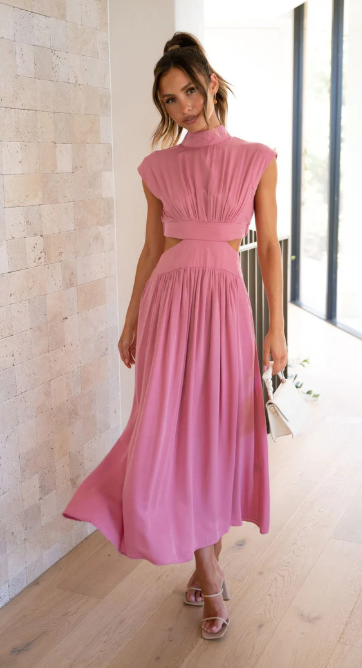 Women's Sleeveless Cut-Out Waist Maxi Dress - Linen Blend