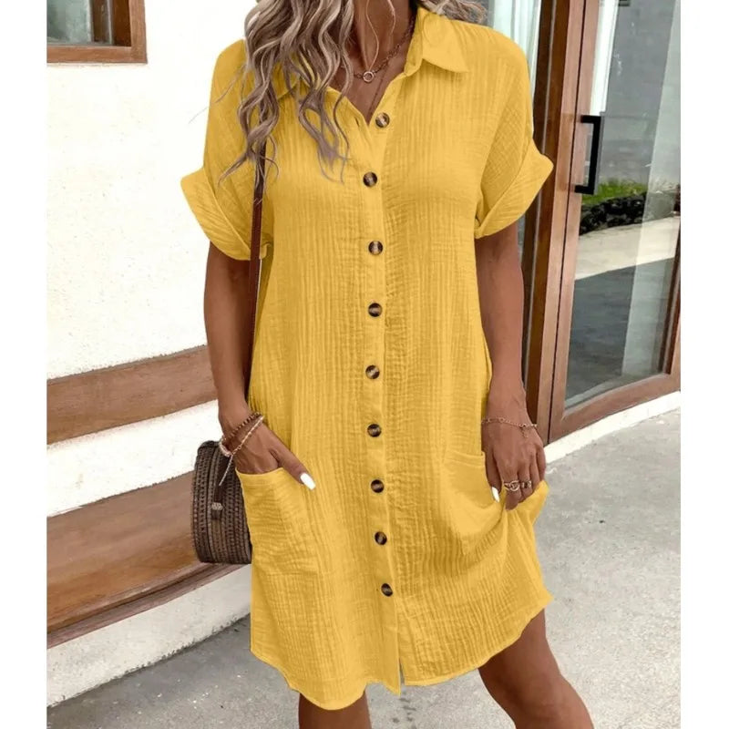 Collar Satin Summer Dress Women’s Casual Gown