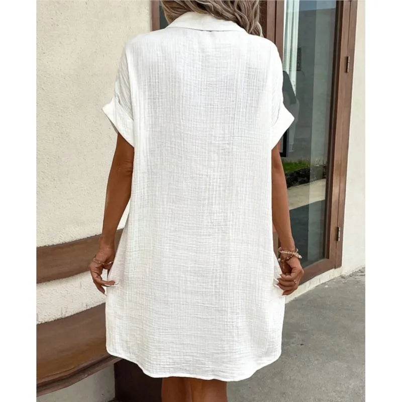 Collar Satin Summer Dress Women’s Casual Gown