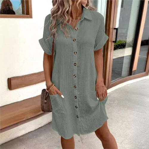 Collar Satin Summer Dress Women’s Casual Gown