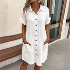 Collar Satin Summer Dress Women’s Casual Gown