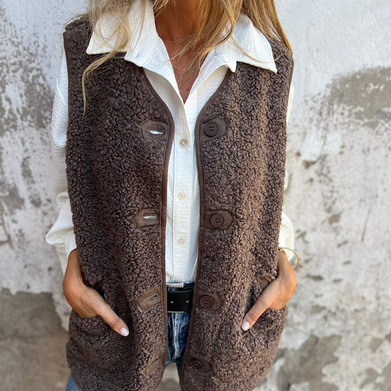 Quilted Sleeveless Autumn Button Vest