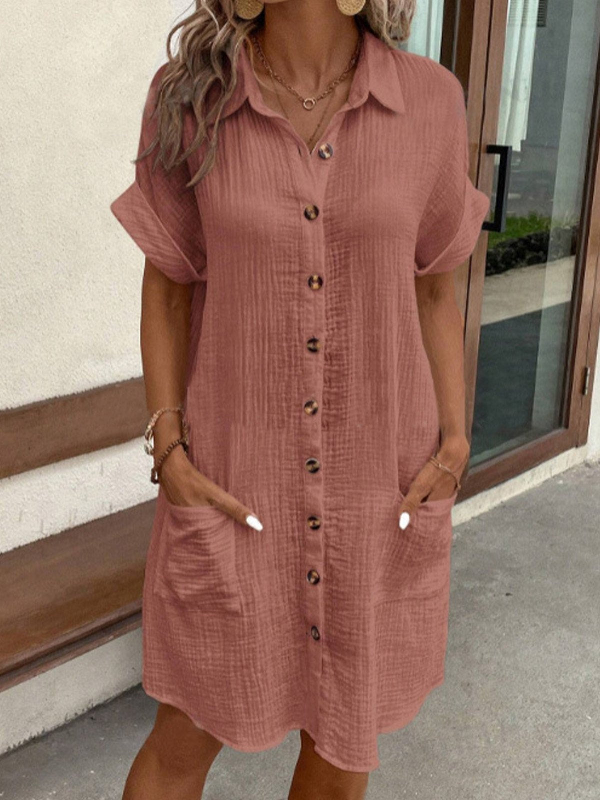 Collar Satin Summer Dress Women’s Casual Gown