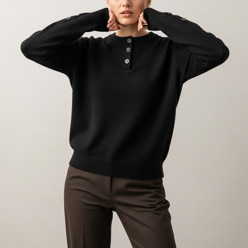 Women’s Trendy Long Sleeve Sweater with Button Details