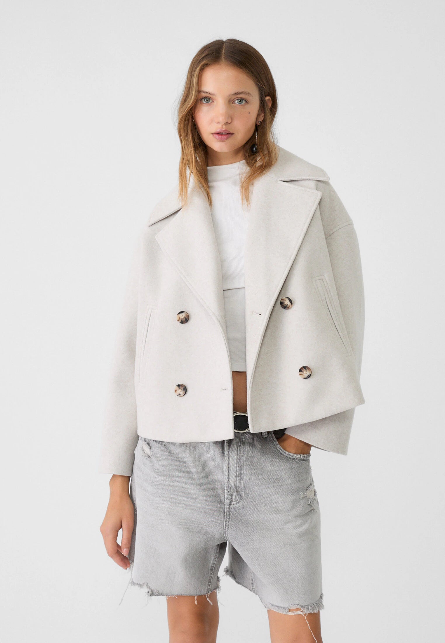 Short Tailored Double-Breasted Cropped Coat