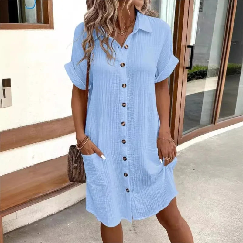 Collar Satin Summer Dress Women’s Casual Gown