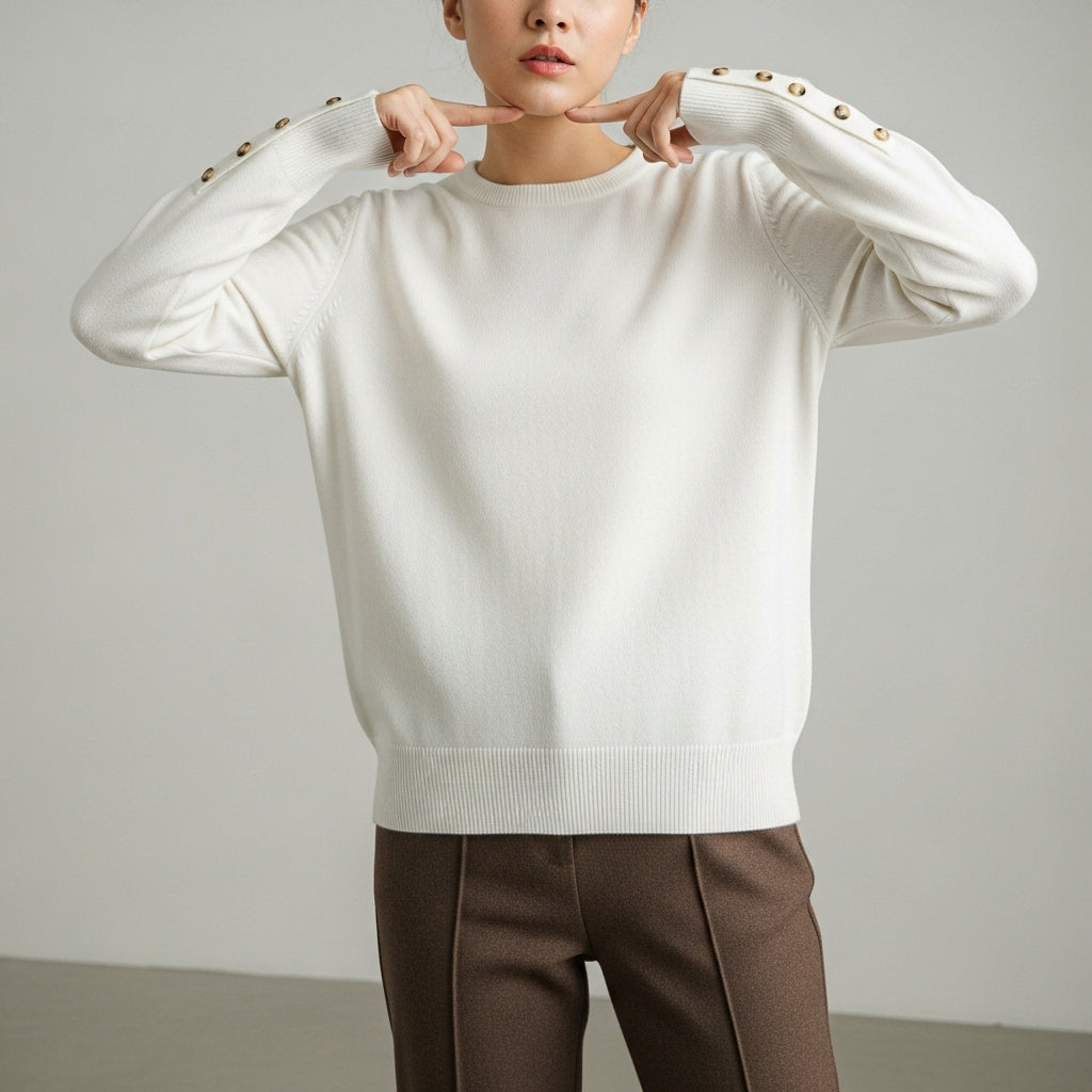Women’s Trendy Long Sleeve Sweater with Button Details