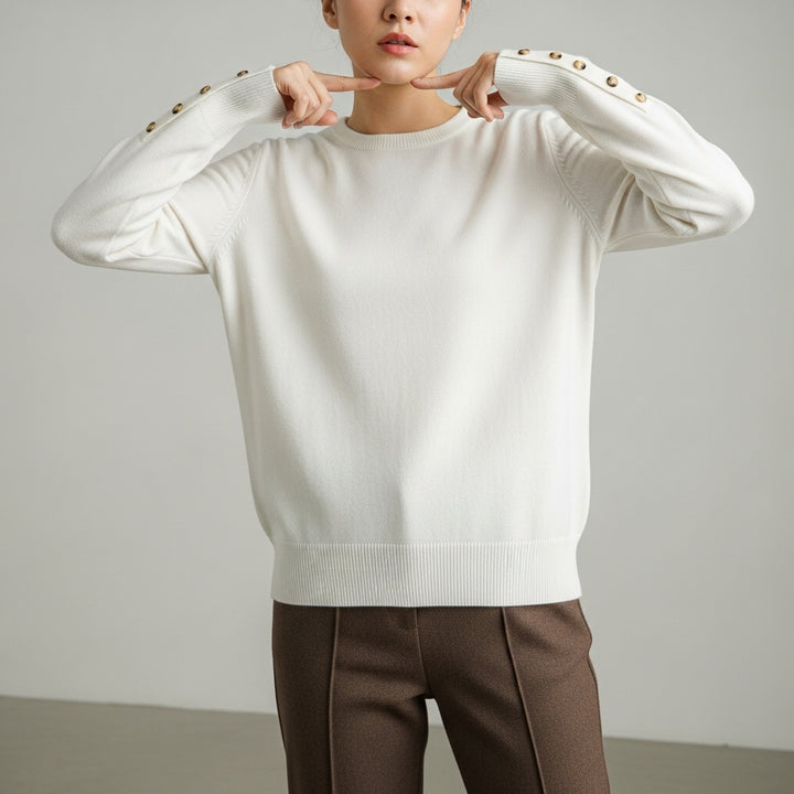Women’s Trendy Long Sleeve Sweater with Button Details