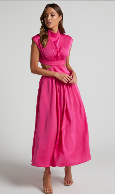 Women's Sleeveless Cut-Out Waist Maxi Dress - Linen Blend