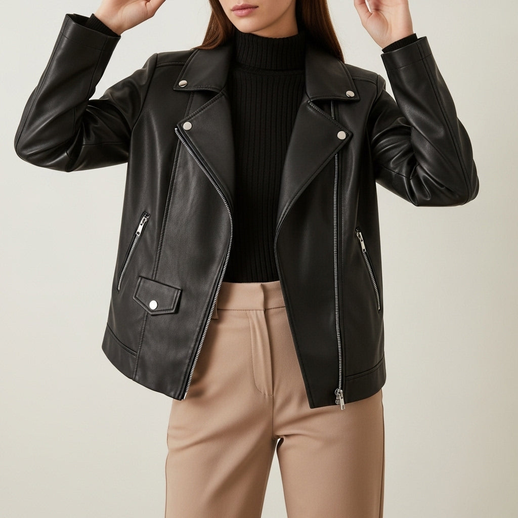 Women’s Stylish Long Sleeve Leather Jacket