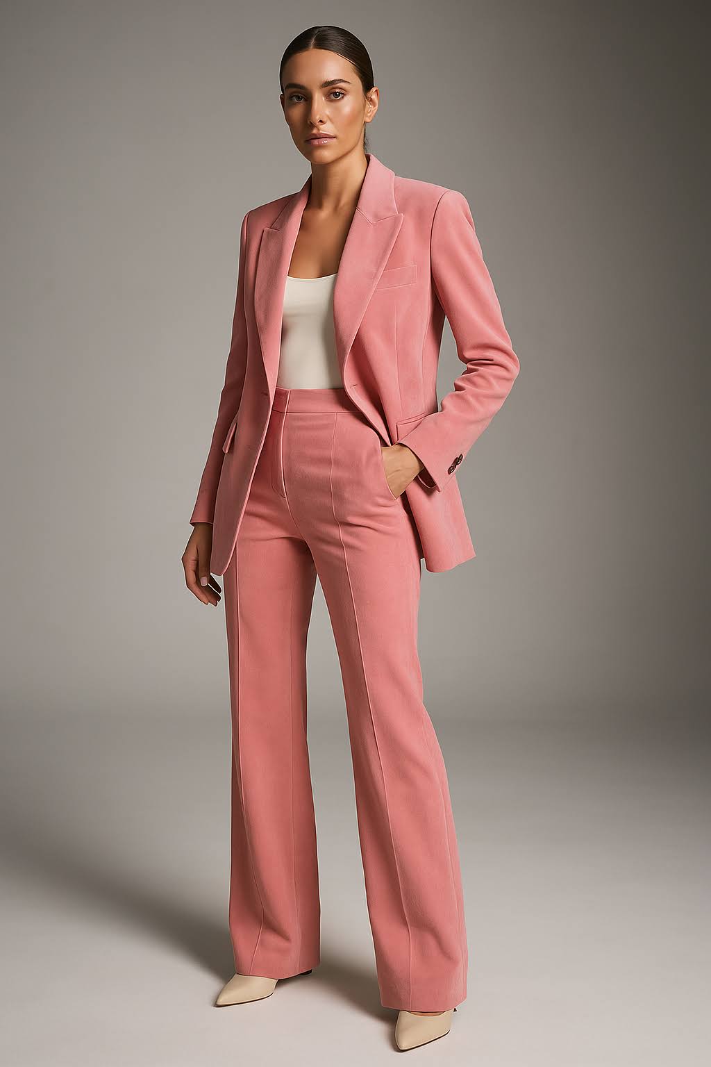 Women’s 2-Piece Trouser Suit – Single-Breasted Blazer and Straight-Leg Trousers Set