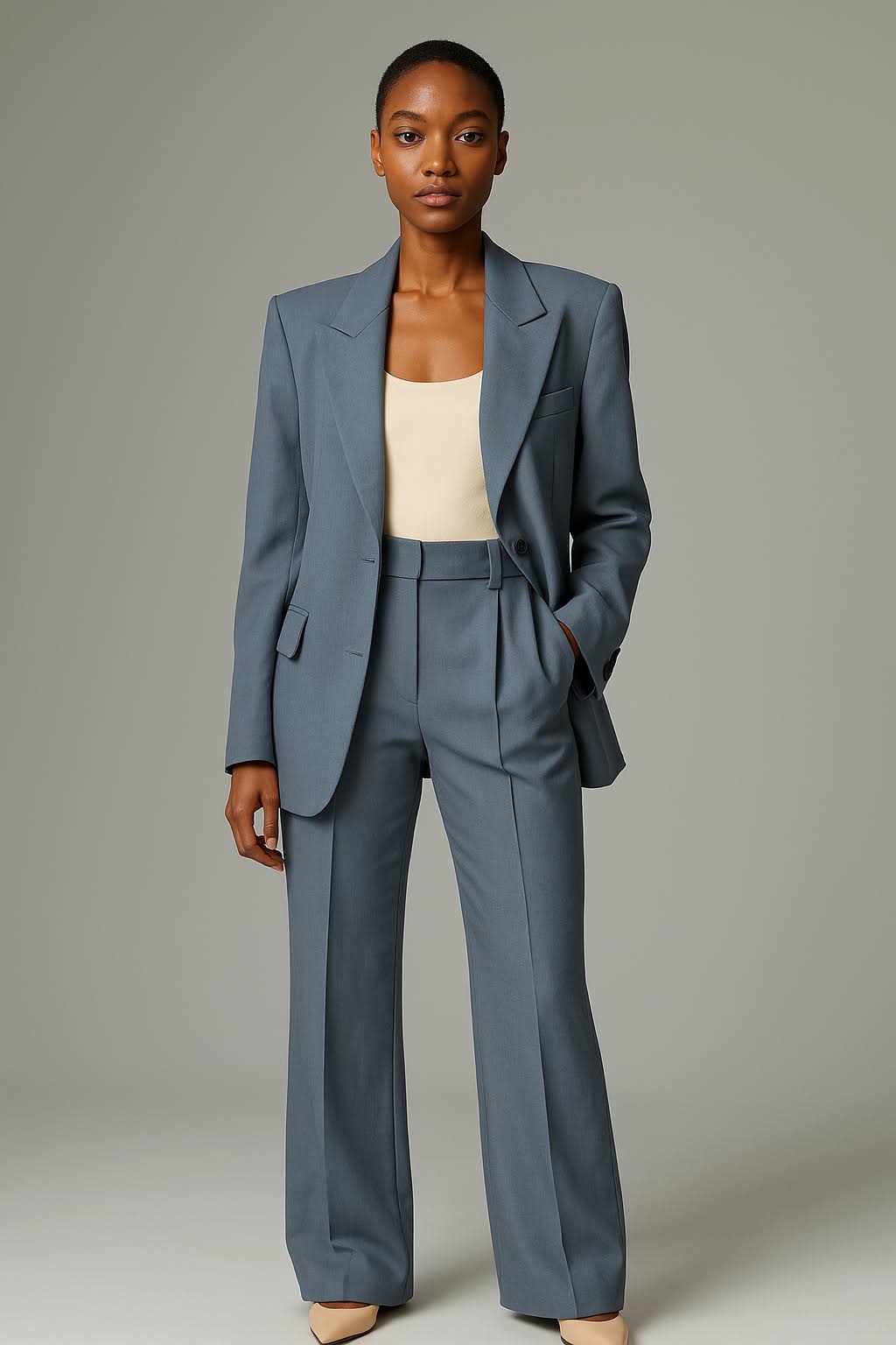 Women’s 2-Piece Trouser Suit – Single-Breasted Blazer and Straight-Leg Trousers Set