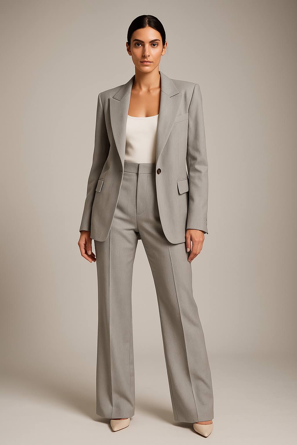 Women’s 2-Piece Trouser Suit – Single-Breasted Blazer and Straight-Leg Trousers Set