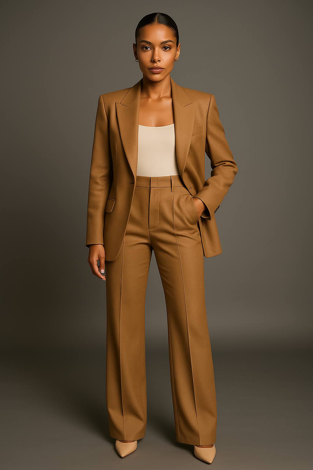 Women’s 2-Piece Trouser Suit – Single-Breasted Blazer and Straight-Leg Trousers Set