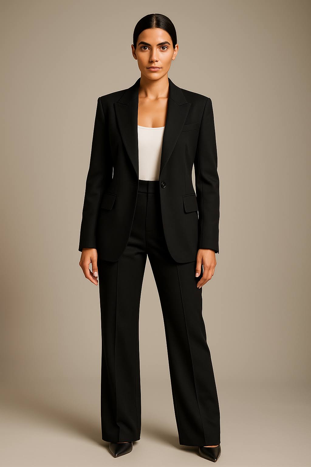 Women’s 2-Piece Trouser Suit – Single-Breasted Blazer and Straight-Leg Trousers Set
