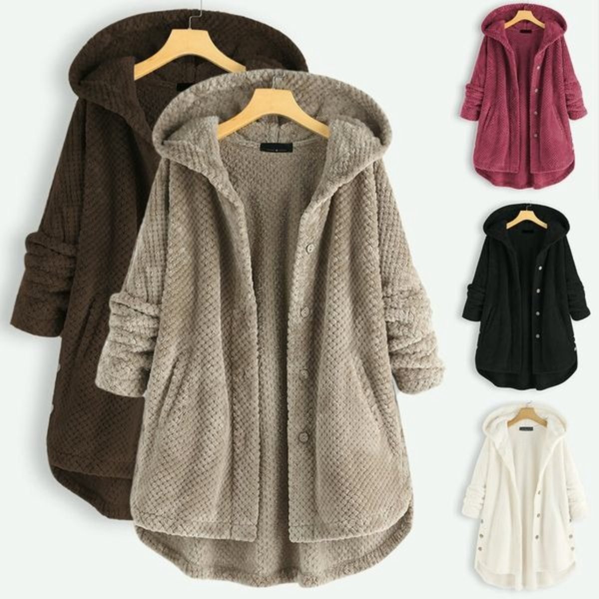 Mid-Length Hooded Reversible Fleece Jacket