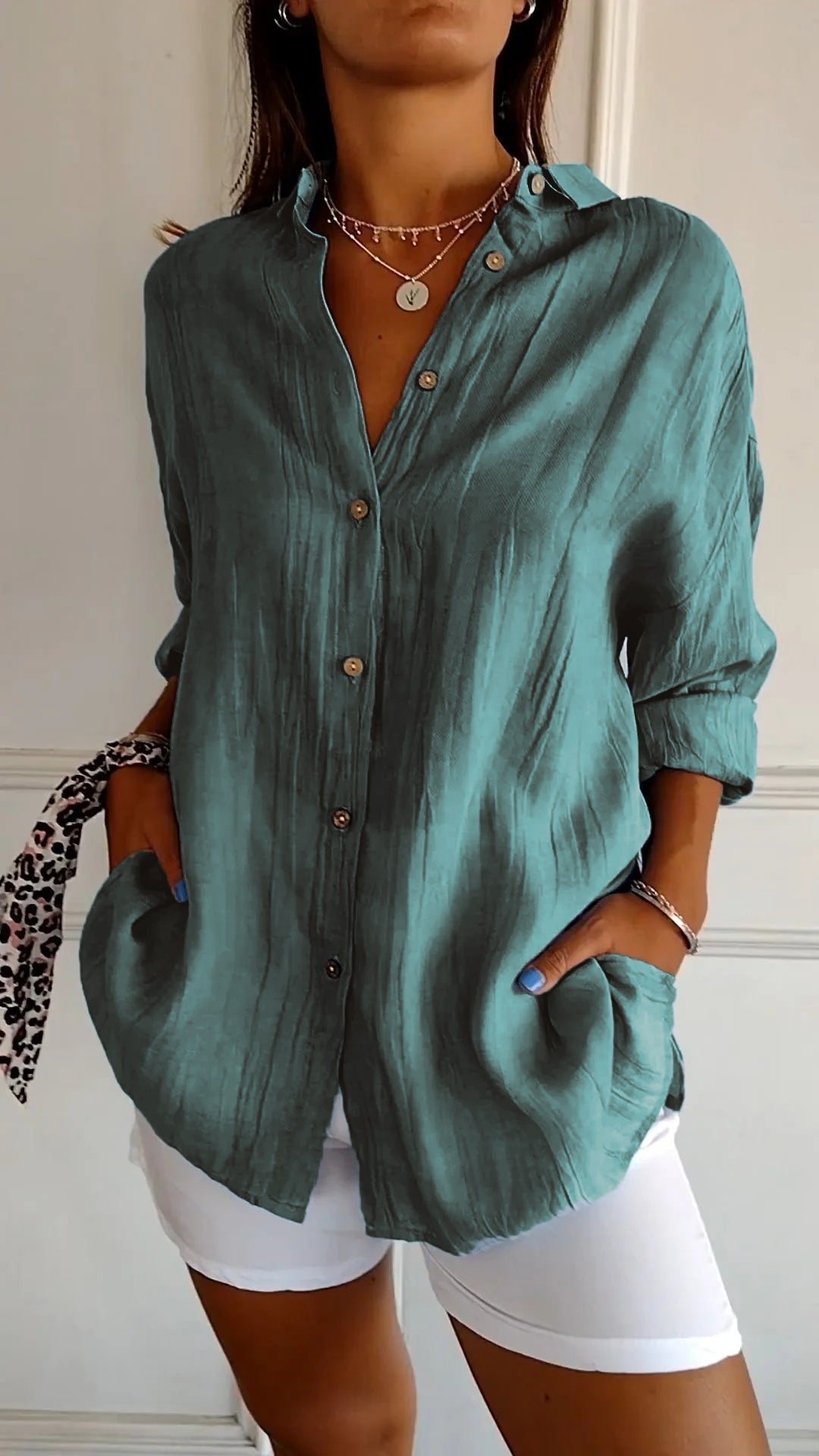 Long Sleeve Button-Up Shirt Chic Women's Blouse