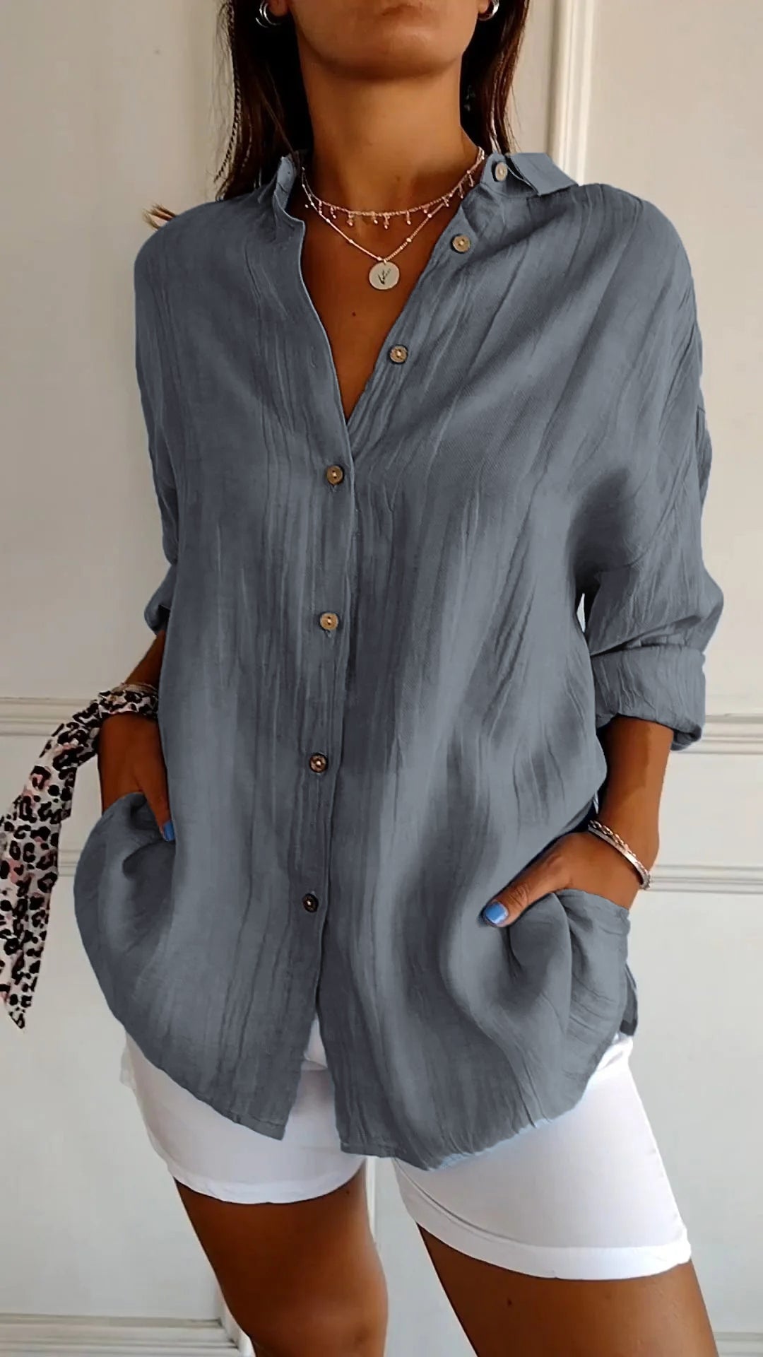 Long Sleeve Button-Up Shirt Chic Women's Blouse