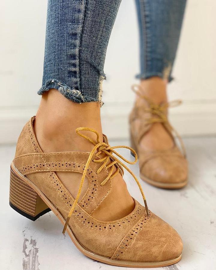 Women’s Heeled Lace Up T Strap Shoes