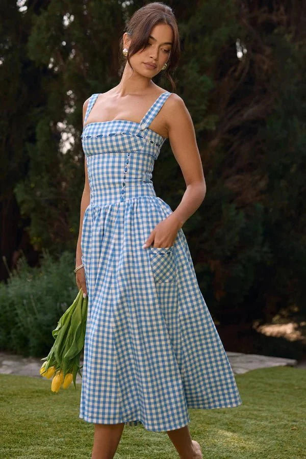Gingham Print Midi Dress
