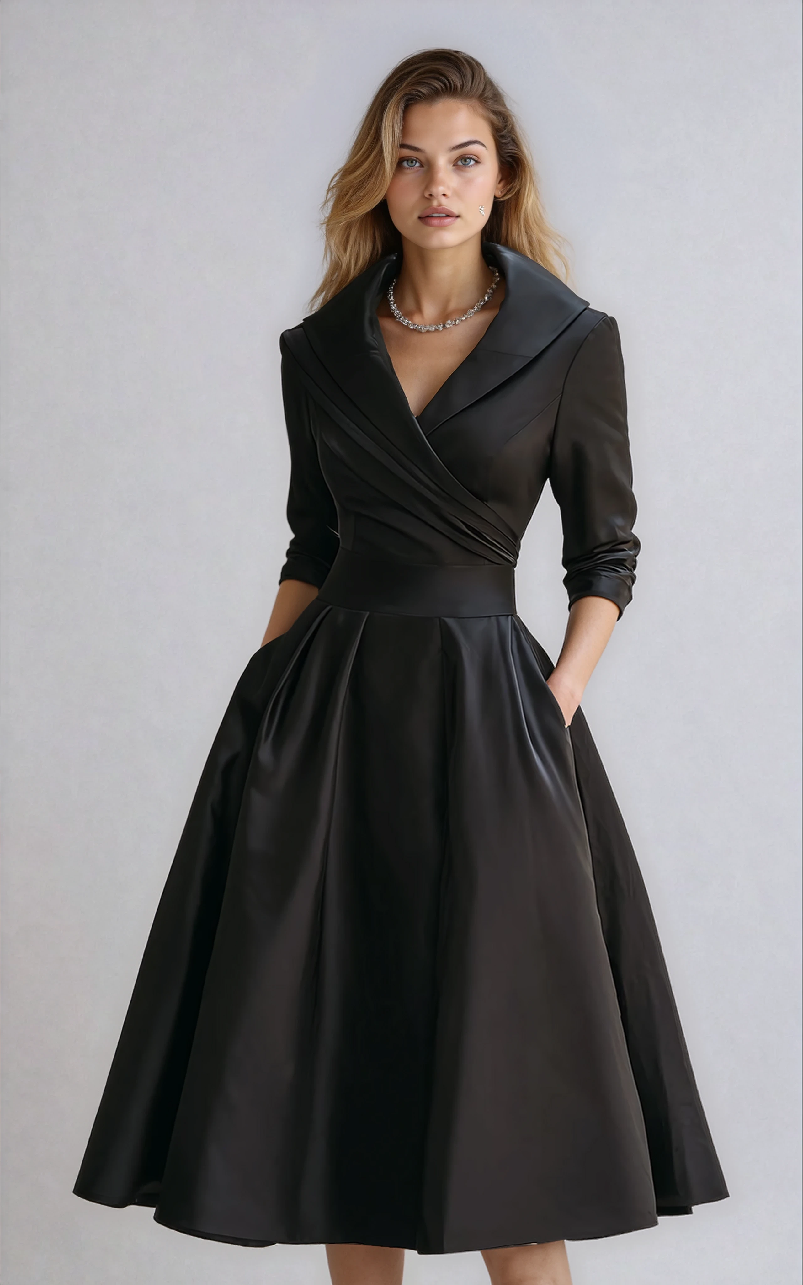 Long Sleeve Midi Dress - Spread Collar