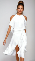 Halter Neck A-Line Dress with Slit Flowy Summer Dress