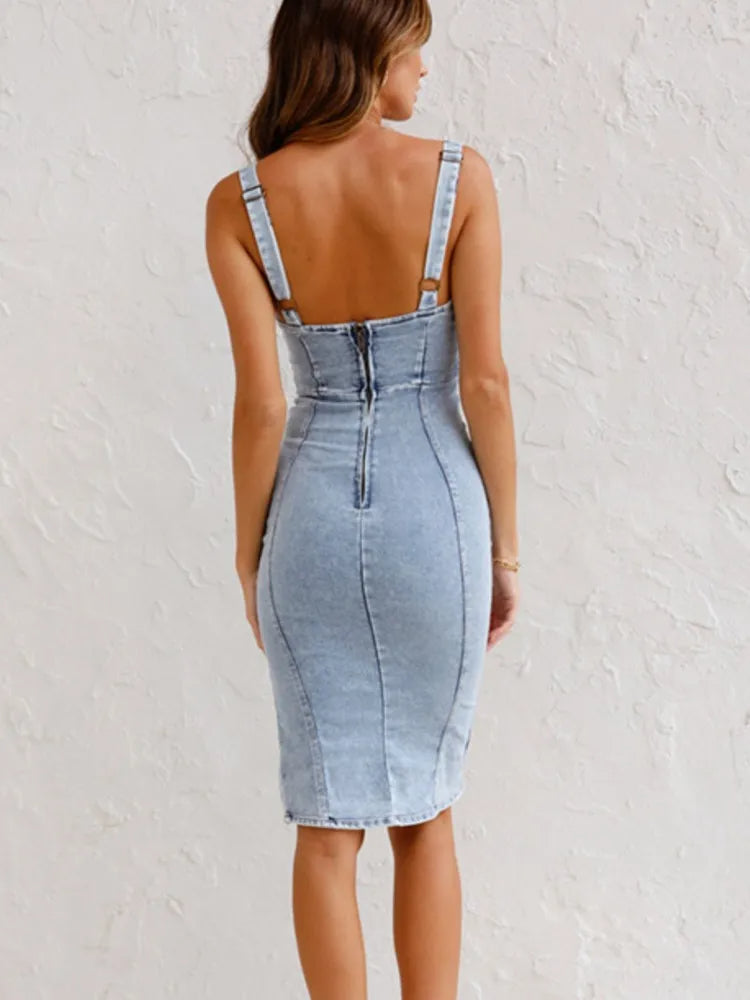 Women's Denim Pinafore Dress - Adjustable Straps