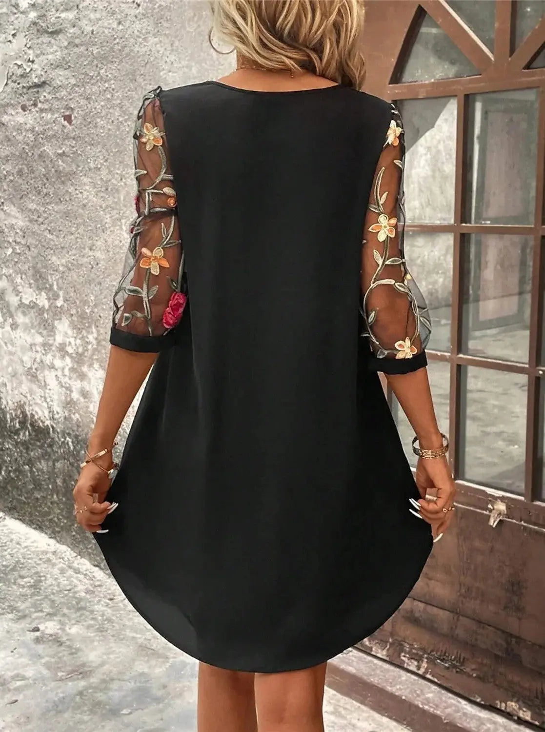 Floral Dress for Women – Mini Dress with Floral Sleeves for Summer
